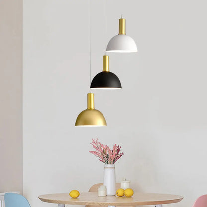 Modern Nordic Domed Hanging Light in White-Black-Gold - 3 Heads Dining Room Pendant Kit