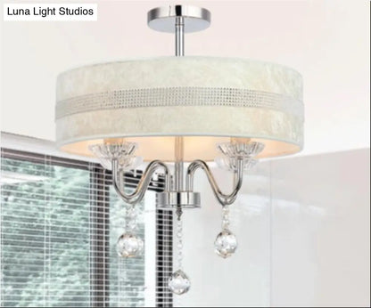 Lámpara de techo nórdica moderna con forma de tambor y colgante de cristal para dormitorio - Acabado cromado