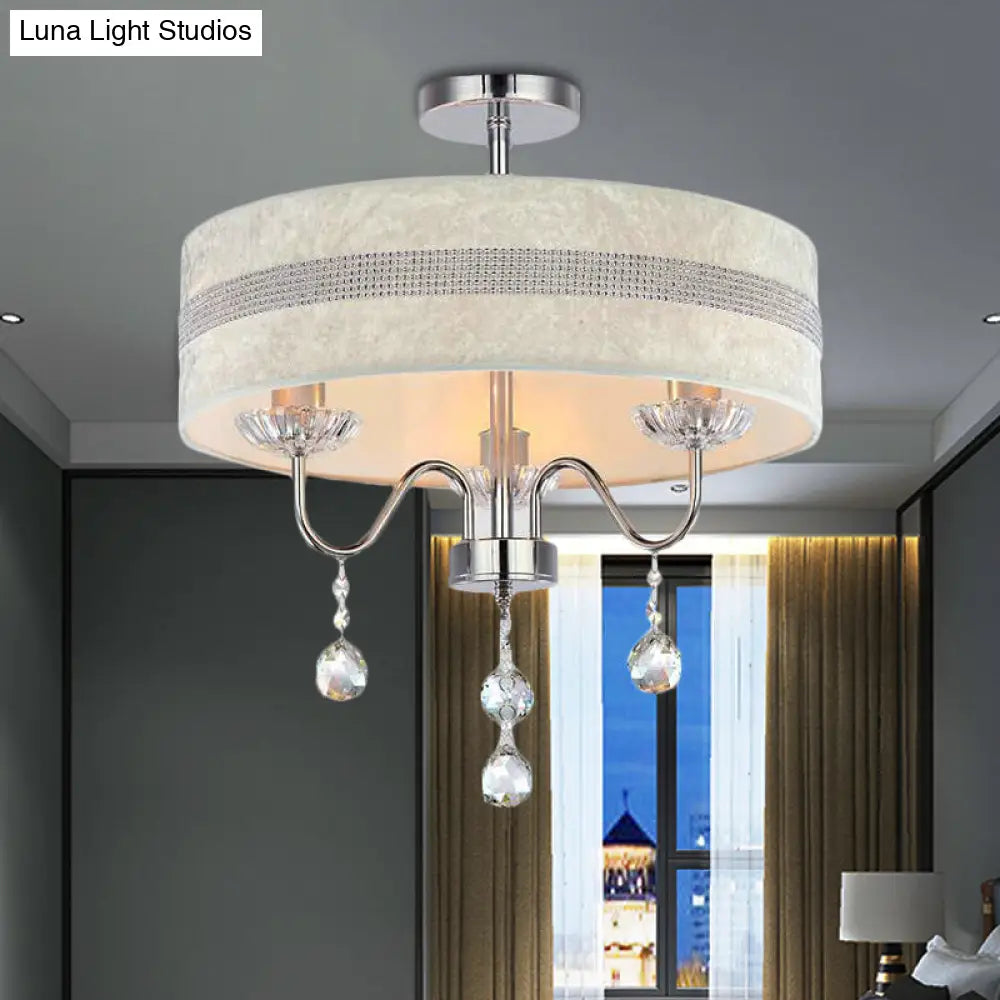 Lámpara de techo nórdica moderna con forma de tambor y colgante de cristal para dormitorio - Acabado cromado