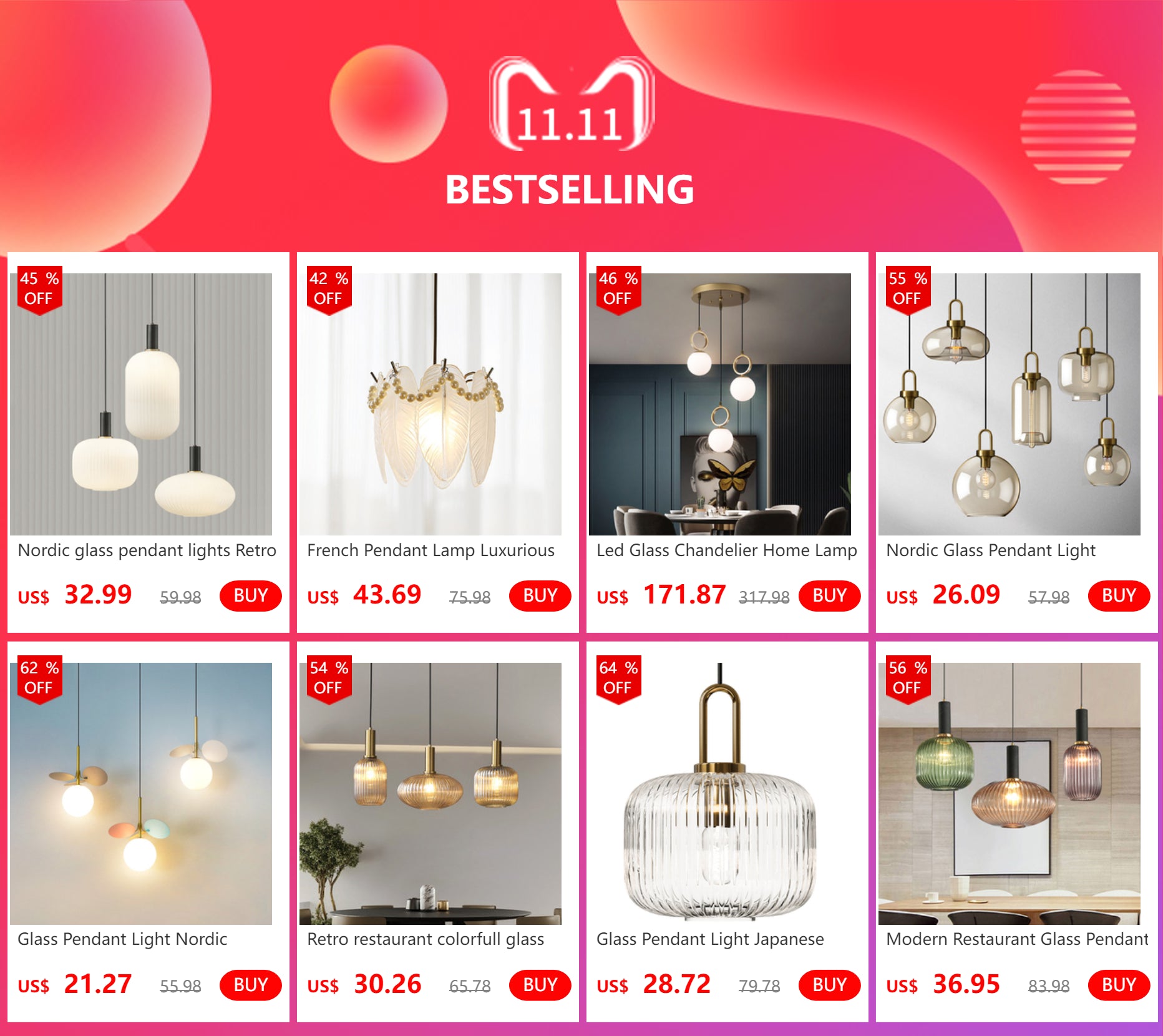 Modern Nordic Glass Pendant Light for Kitchen & Restaurant