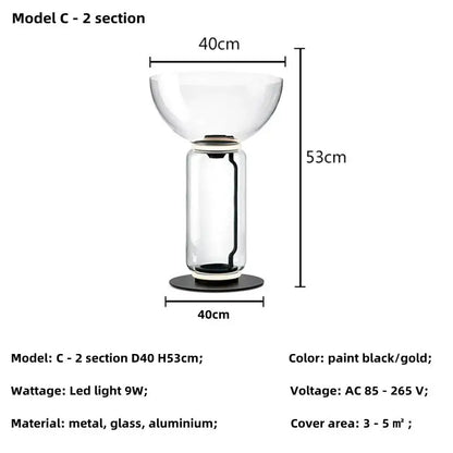 Modern nordic floor lamp with clear glass shade led, black and gold base, cylindrical stem, and wide bowl-shaped top