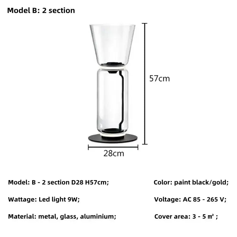 Modern nordic floor lamp with two-section glass shade led design and black and gold metal accents for living room