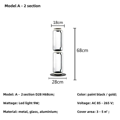 Modern nordic two-section floor lamp with black and gold glass shade led made of metal glass and aluminum for living room