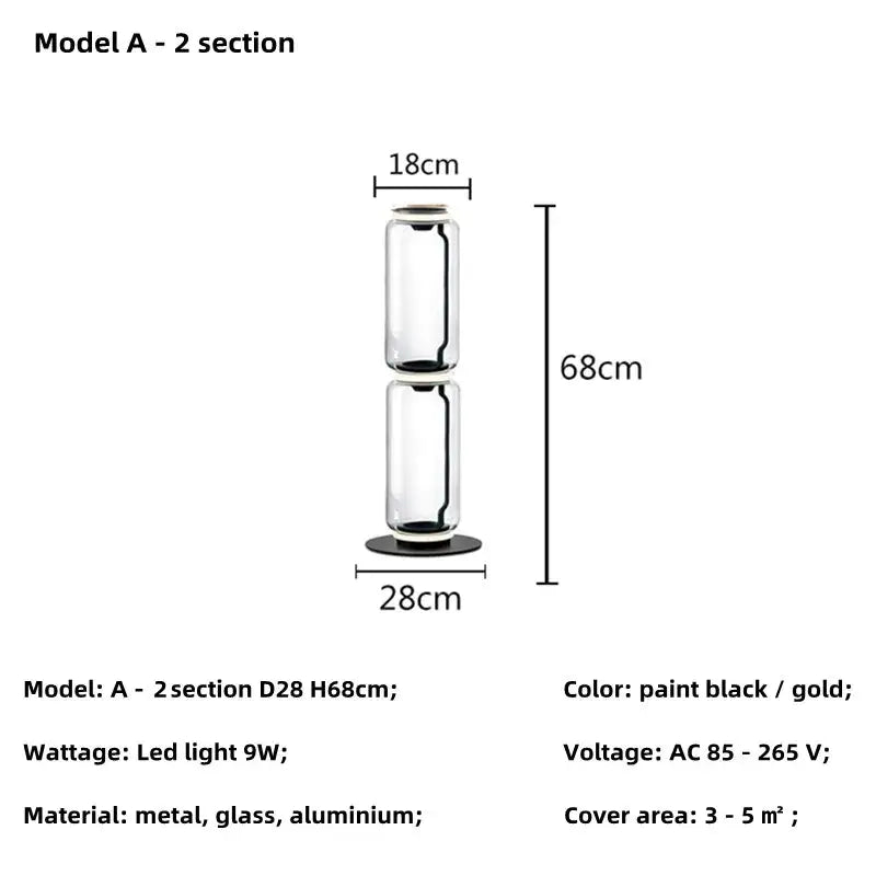 Modern nordic two-section floor lamp with black and gold glass shade led made of metal glass and aluminum for living room