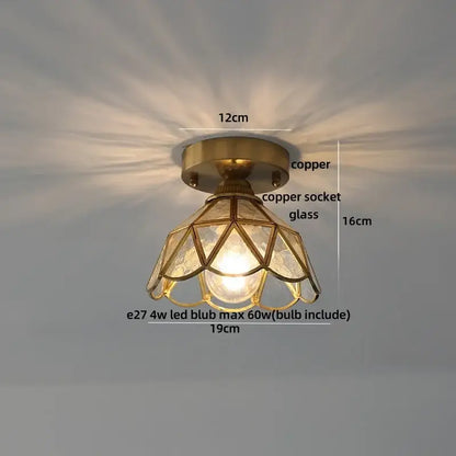 Modern nordic gold glass flower led ceiling light with vintage copper finish and geometric glass shade for bedroom