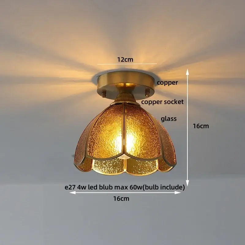A warm-toned copper glass flower led ceiling light with textured shade for modern nordic bedroom decor