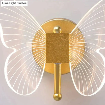 Modern nordic gold led butterfly wall lamp with translucent wings and square light fixture for bedroom use