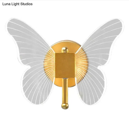 Modern nordic gold led butterfly wall lamp with copper led butterfly design and translucent wings for bedroom use