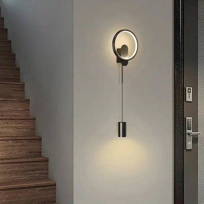 Modern Nordic gold led wall light with black circular wall lamp and cylindrical pendant for bedroom decorbites gold led