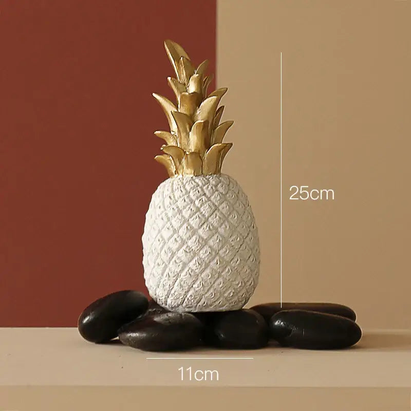 White and gold textured modern nordic decorbites golden pineapple figurine for living room decor