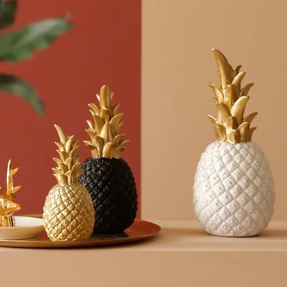 Modern nordic golden pineapple figurine with textured diamond pattern and metallic gold crown for living room decorbites golden pineapple