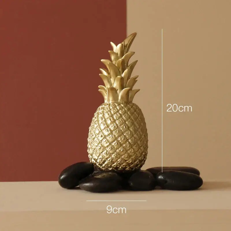 Modern nordic gold and white decorbites golden pineapple figurine with textured diamond pattern for living room decor