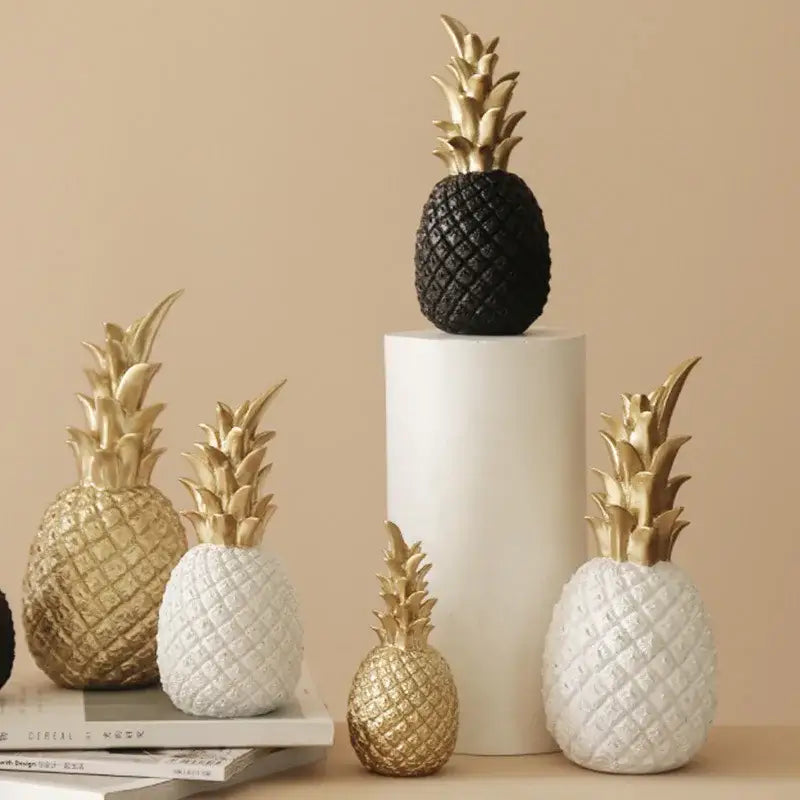 Modern nordic black and gold textured golden pineapple figurine decorbites golden pineapple living room decor
