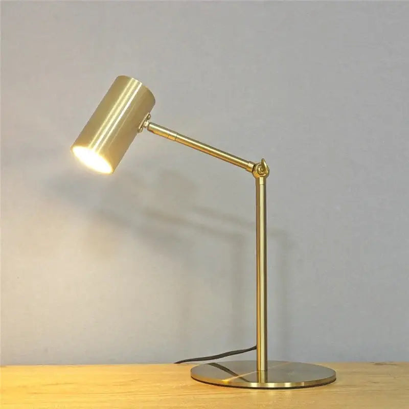 Modern nordic decorbites golden table lamp with adjustable brass arm and cylindrical head for bedroom use