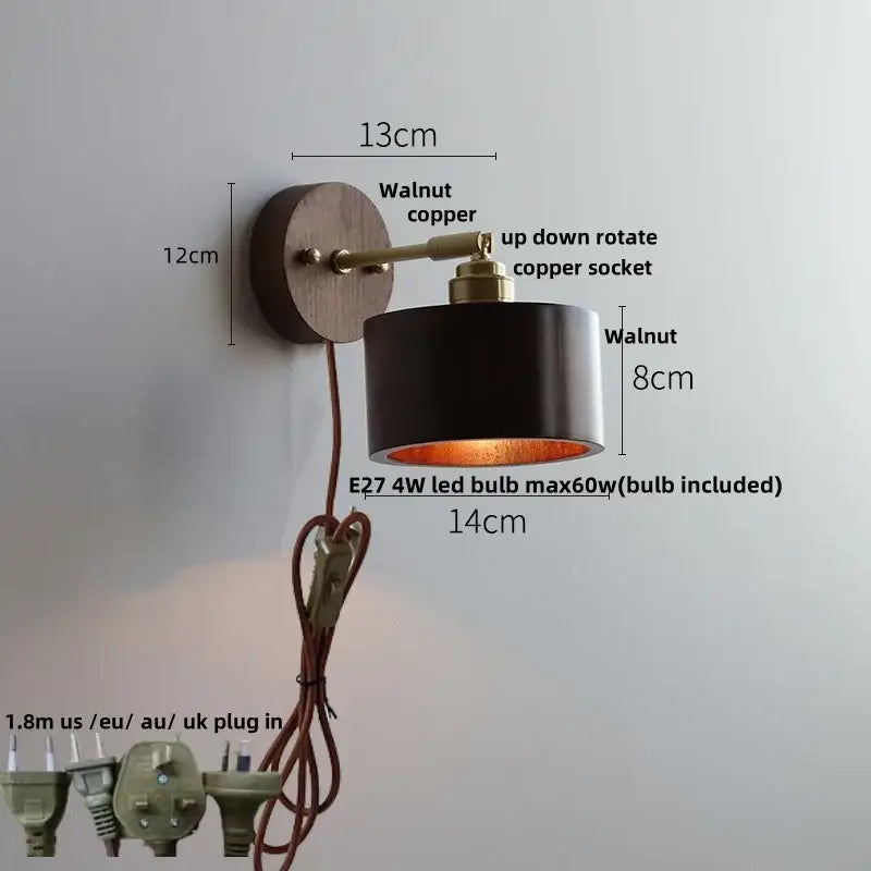 Modern nordic gray and walnut led wall sconce featuring a walnut finish with matte black shade and brass accents by decorbites led wall