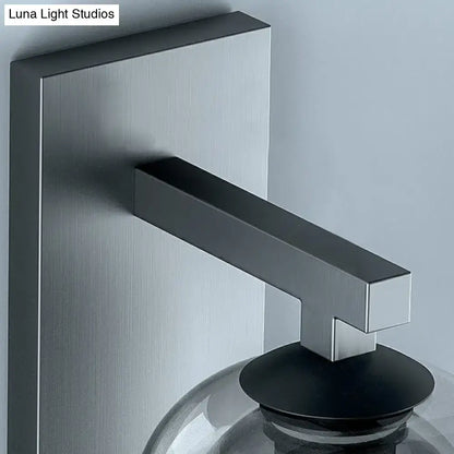 Modern nordic grey finish wall lamp with glass dome and matte black rectangular brushed metal sconce base and arm