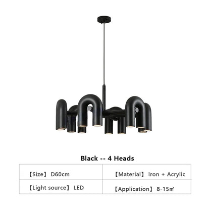 Modern Nordic LED Ceiling Chandelier for Home - 4 heads-black / 220v / Warm white 3000K - Chandelier