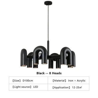 Modern Nordic LED Ceiling Chandelier for Home - 8 heads-black / 110v / Remote dimming - Chandelier