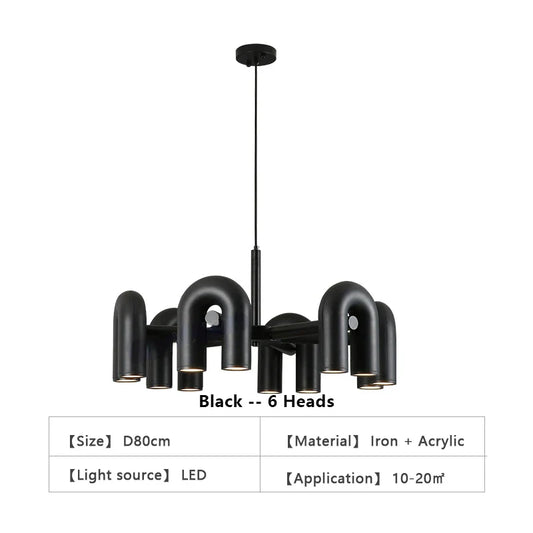 Modern Nordic LED Ceiling Chandelier Light - 6 heads-black / 110v / Warm white 3000K - Chandelier