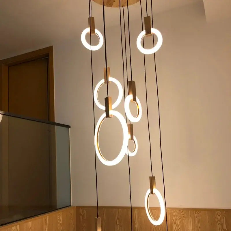 Modern nordic led wood stair chandelier with warm white led glow and wooden accents for living room decorbites led wood