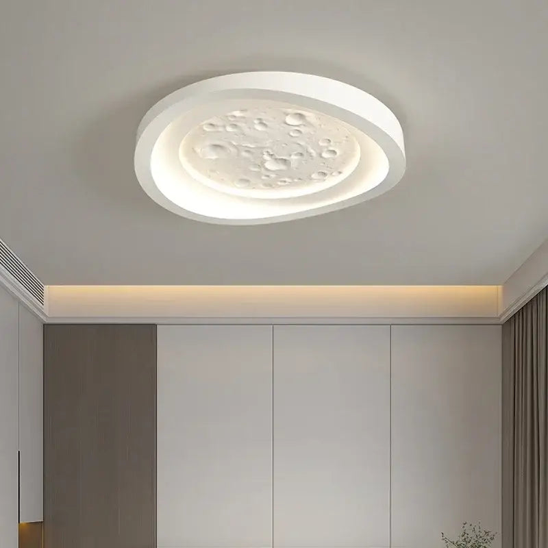 Modern nordic moon surface white led ceiling lamp with textured bubble design and soft glowing illumination