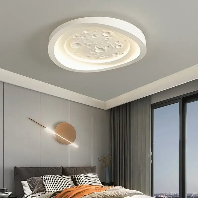 Modern nordic white led ceiling lamps with textured bubble design and concentric rings for bedroom lighting