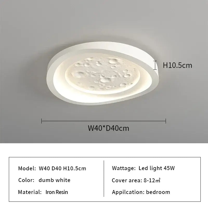 Modern nordic white oval-shaped led ceiling lamps with textured moon-like iron resin surface for bedroom lighting
