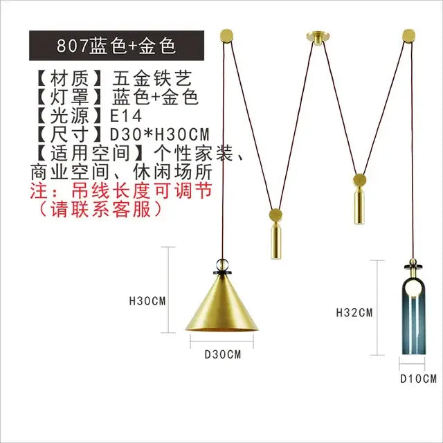 Modern nordic blue and gold metallic pendant ceiling light with conical shade glass chandelier for dining room decorbites glass chandelier