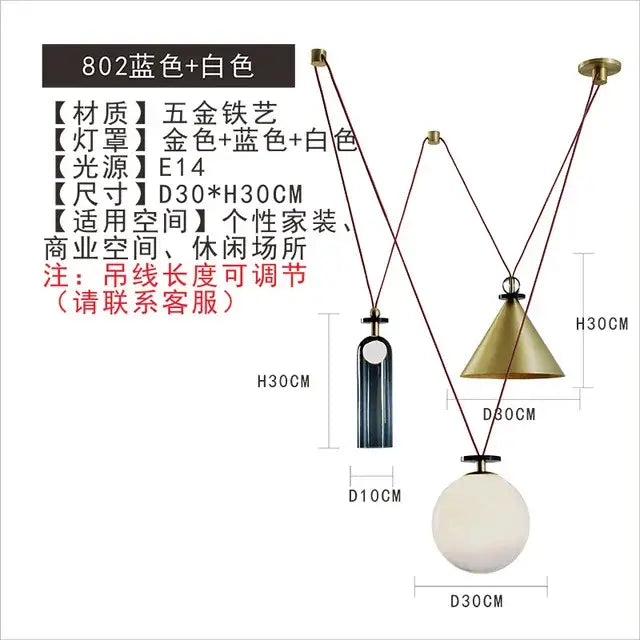 Modern nordic multi color glass chandelier with blue and white brass pendant lights featuring frosted acrylic shades decorbites glass chandelier