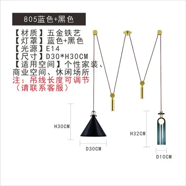 Modern Nordic blue and black metallic pendant ceiling lights with adjustable cords for dining room glass chandelier decorbites glass chandelier