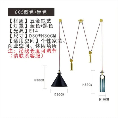 Modern Nordic blue and black metallic pendant ceiling lights with adjustable cords for dining room glass chandelier decorbites glass chandelier