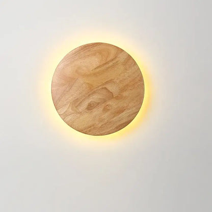 Modern nordic natural wood led wooden wall lamp with warm glowing circular light edge for bedroom decorbites led wooden wall