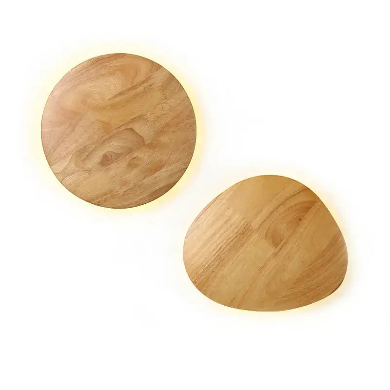 Two minimalist modern nordic natural wood led wooden wall lamp sconces in light brown with visible wood grain decorbites led wooden wall