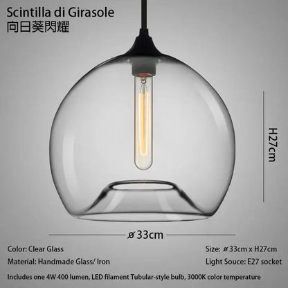 Modern nordic polished chrome pendant light with clear glass and exposed led filament bulb for kitchen lighting