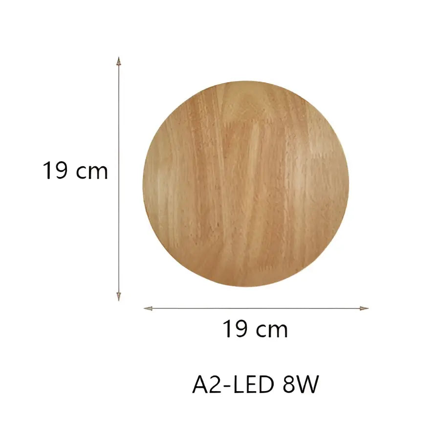 Modern nordic round eclipse wooden wall lamp featuring a circular light brown wooden table with visible grain