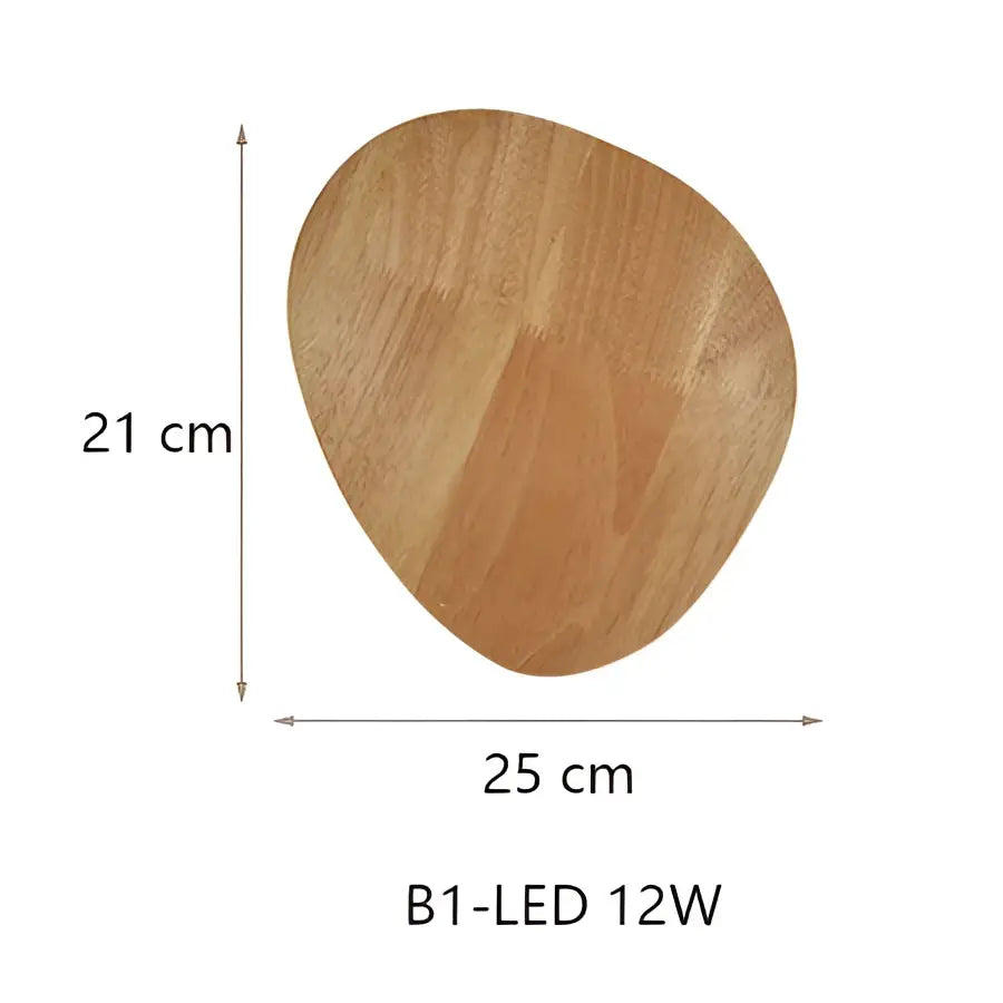 A light brown wooden wall lamp with smooth natural grain and slightly irregular edges for bedroom use