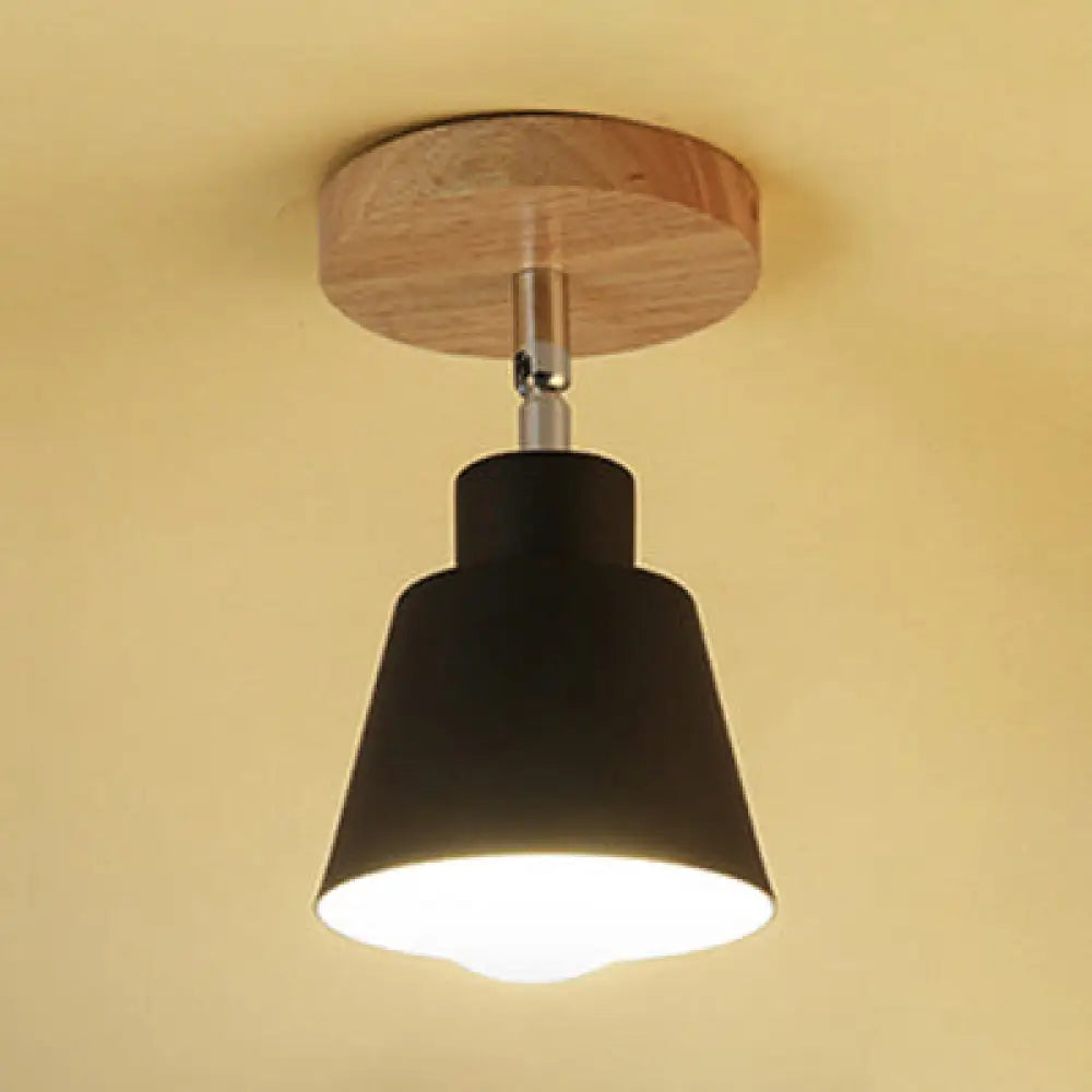 DecorBites™ DecorBites™ Modern Nordic Semi-Flush Mount - Sleek 1 Light Ceiling Fixture in Black/White Metal & Wood