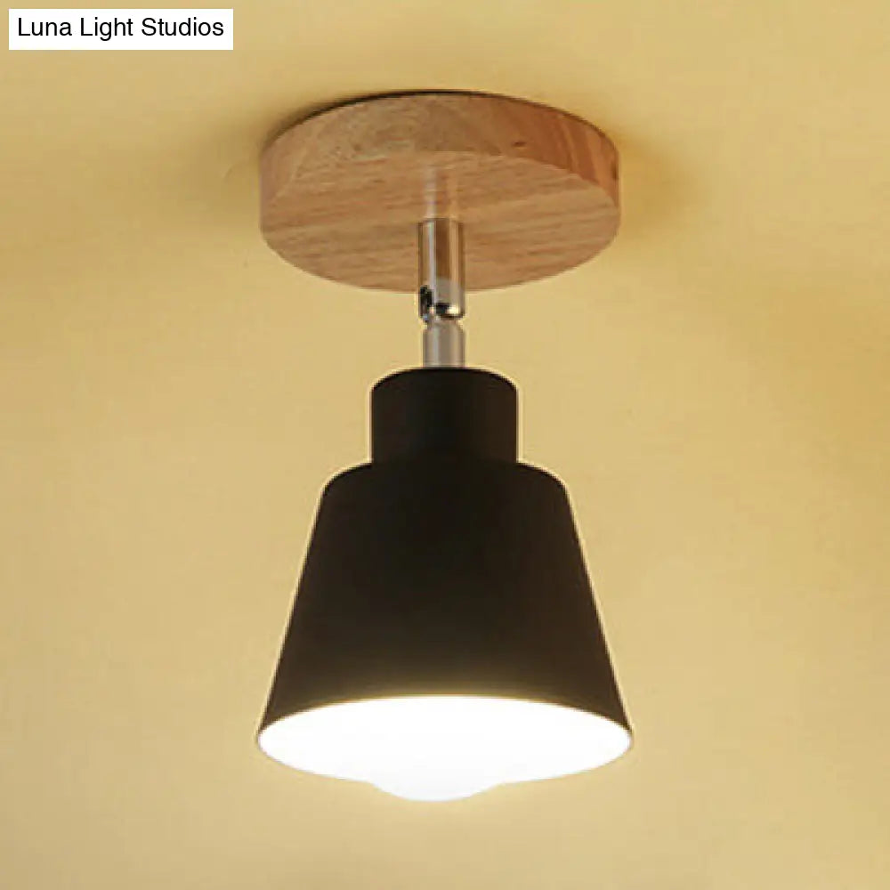 DecorBites™ DecorBites™ Modern Nordic Semi-Flush Mount - Sleek 1 Light Ceiling Fixture in Black/White Metal & Wood