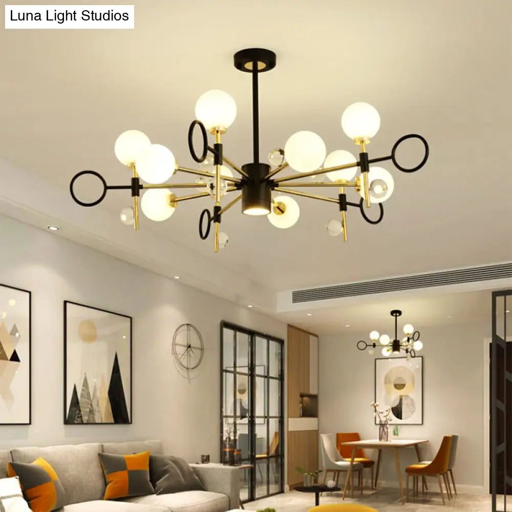 Lámpara de araña moderna de estilo nórdico de 6/8 luces en color negro con pantalla de cristal esférica