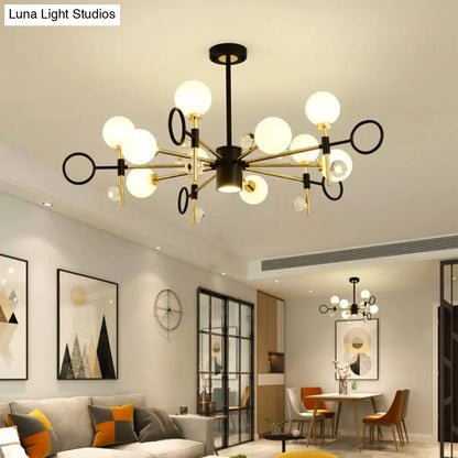 Lámpara de araña moderna de estilo nórdico de 6/8 luces en color negro con pantalla de cristal esférica