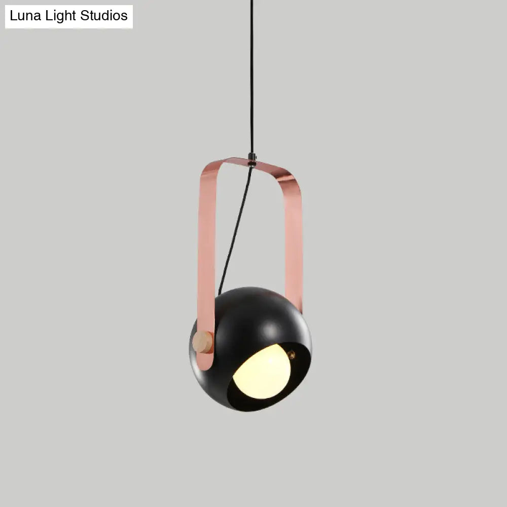 Modern Nordic Style Black Dome Pendant Light with Pink Metal Handle