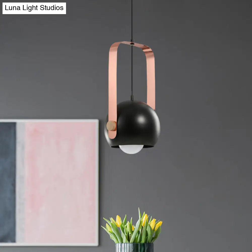 Modern Nordic Style Black Dome Pendant Light with Pink Metal Handle