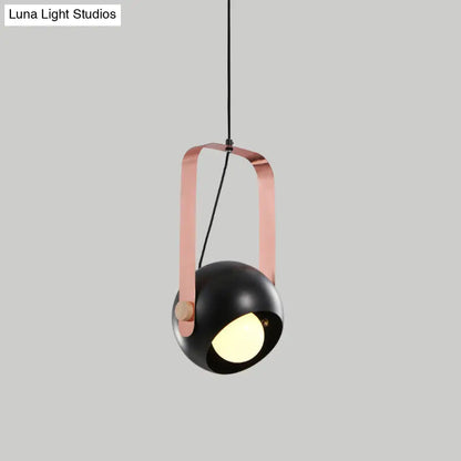 Modern Nordic Style Black Dome Pendant Light with Pink Metal Handle