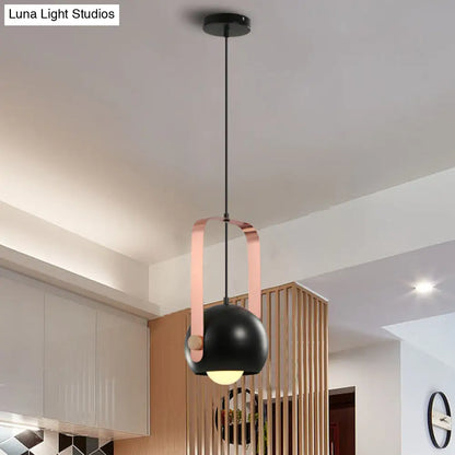 Modern Nordic Style Black Dome Pendant Light with Pink Metal Handle