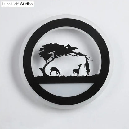 Modern nordic wall light with shelf featuring a black metal frame deer silhouette and frosted diffuser bulb included