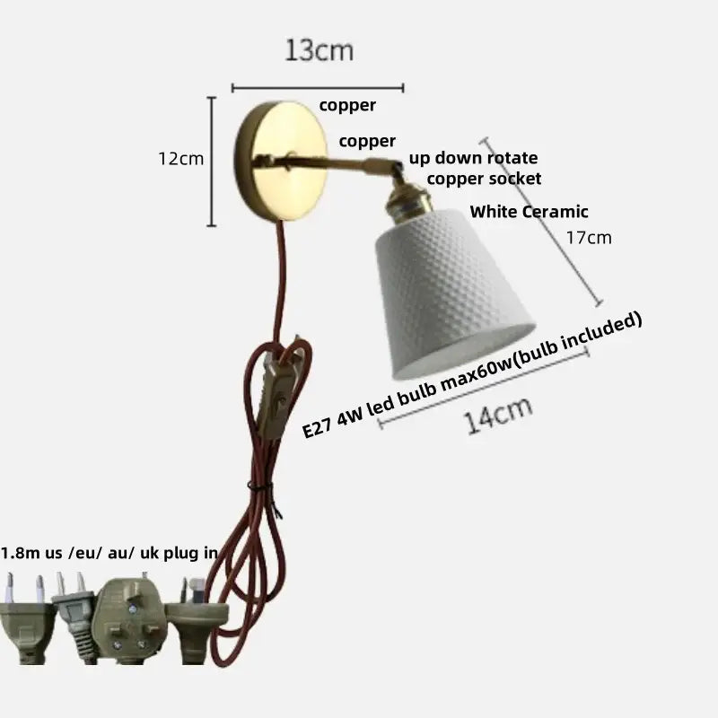 Modern nordic white ceramic wall lights with polished brass adjustable arm and decorbites ceramic wall light shade