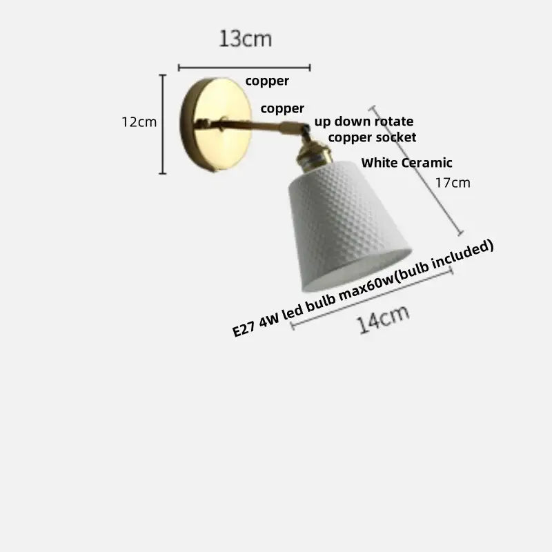Modern nordic white ceramic wall light with textured surface and copper bracket for adjustable bedroom decorbites ceramic wall lights