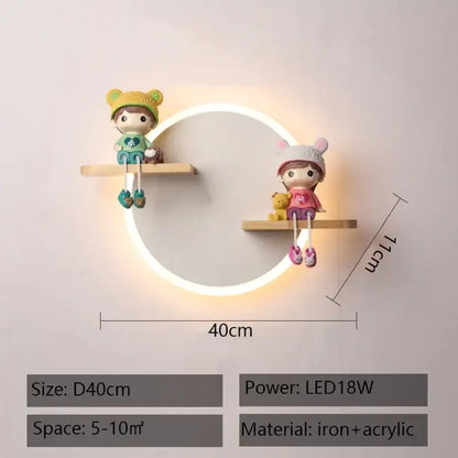 Modern nordic white led wall lamp with wooden shelves iron and acrylic decorbites led wall lamp featuring warm glow and figurines
