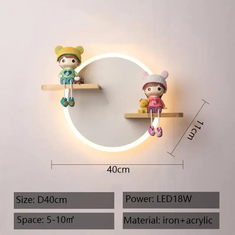 Modern nordic white led wall lamp with wooden shelves iron and acrylic decorbites led wall lamp featuring warm glow and figurines