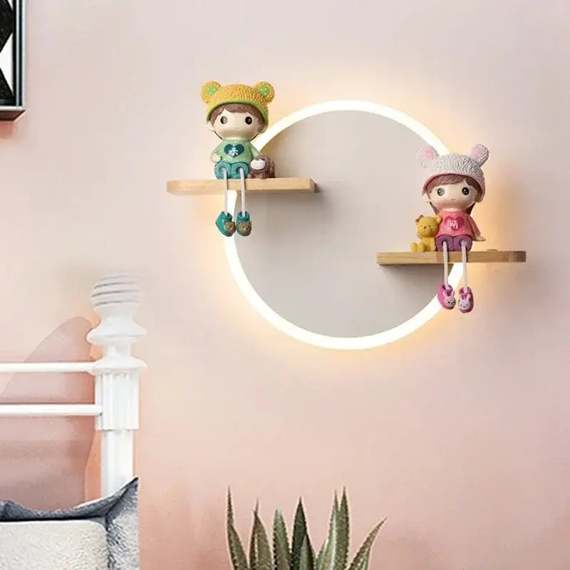 Modern nordic white led wall lamp with wooden shelves and soft white glow decorbites led wall for bedroom decor